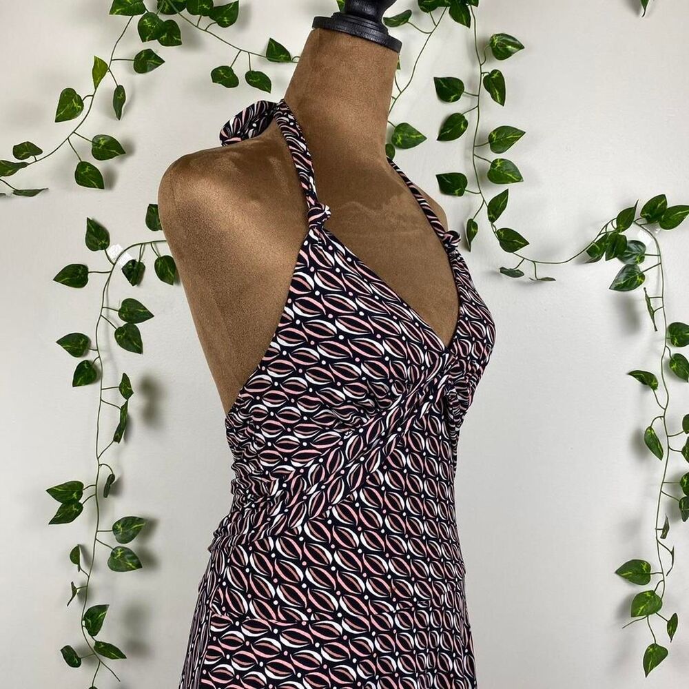 Heart Moon Star vintage Y2K halter tie midi dress v-neck flair skirt flowy 2000s